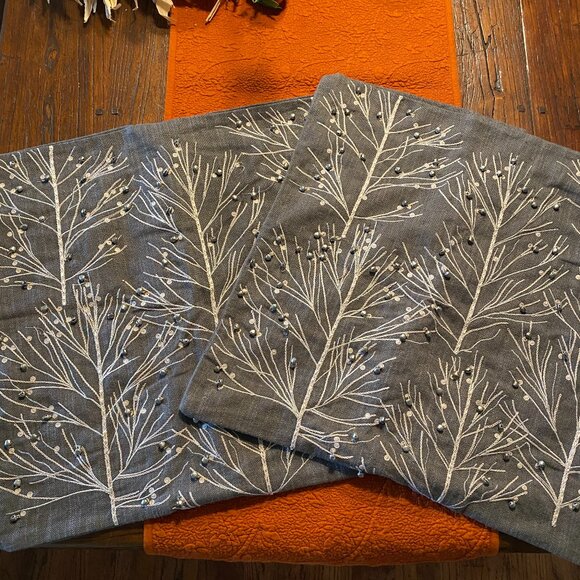 Pottery Barn Jingle Bell Tree Embellished Gray Pillow Covers – Set of 2 – Rare - Picture 1 of 8
